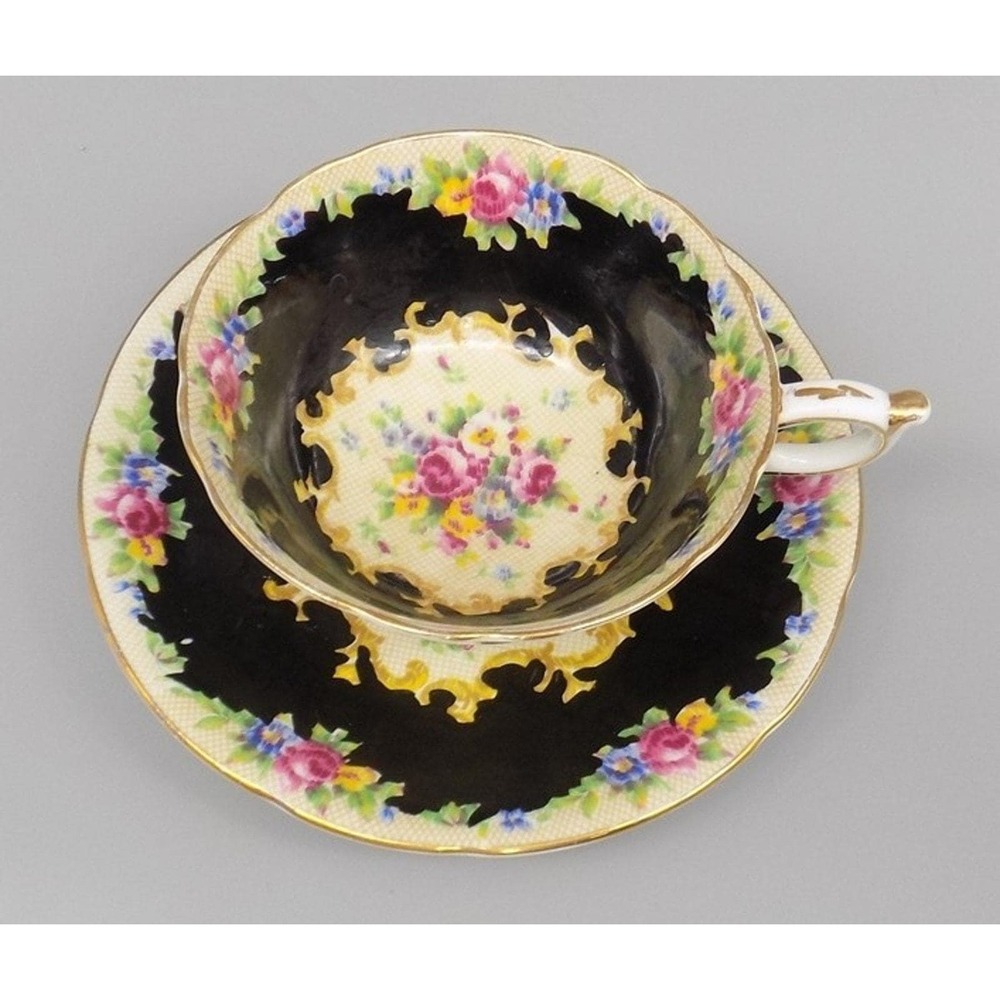 Paragon Minuet H.M. Queen Mary Black Cup & Saucer England Vintage Bone China